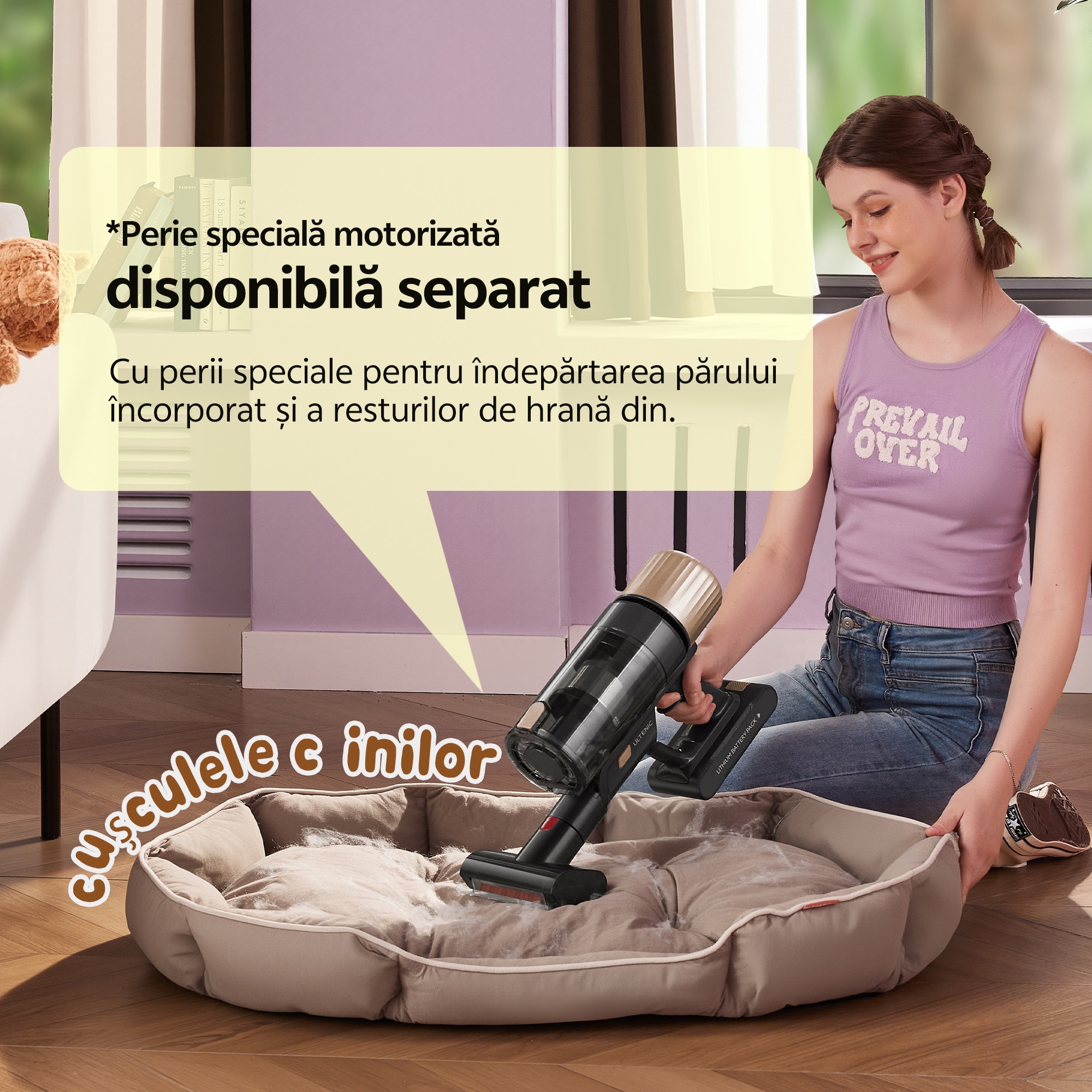 Aspirator fara fir Ultenic U15, 70000PA/65min, sistem cu 6 filtre, baterie detasabila 8×2200 mAh, curatare la 180°/auto-sustinere