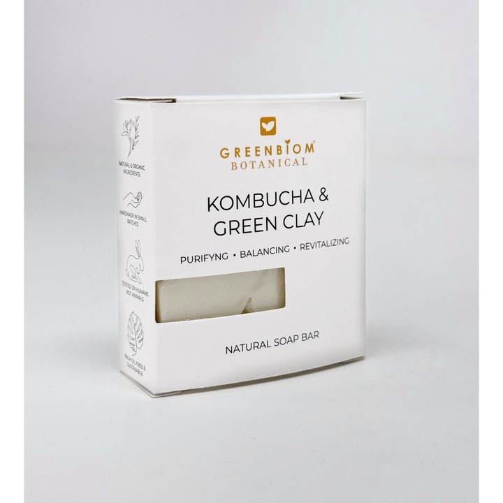 Săpun natural, GREENBIOM, Kombucha & Argila verde, 100% natural, 100g