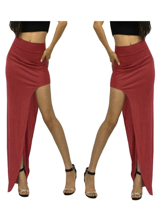 Fustă creion lungă bodycon, SNM, bordo, 96cm, material elastic, cu crapatură laterală