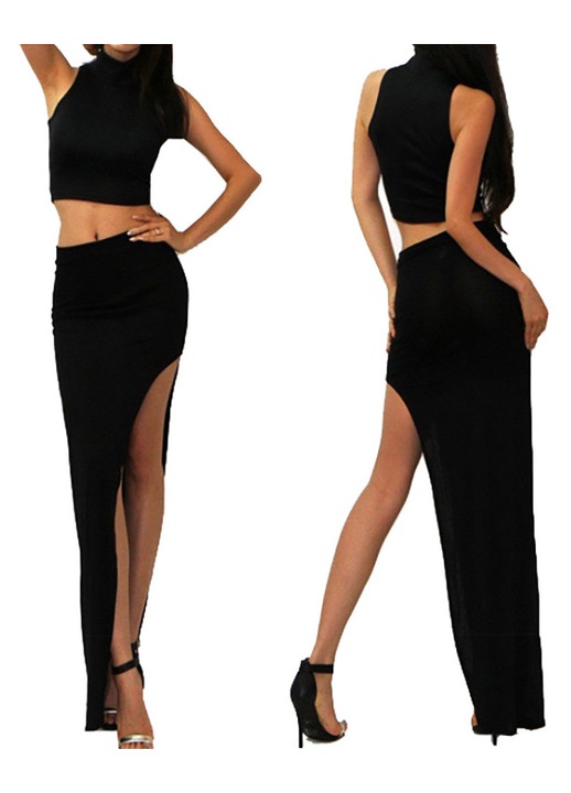 Fustă Creion Lunga SNM, Bodycon, Crapatură Laterală, Negru, One Size