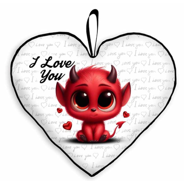 Díszpárna - Szív alakú, I love you ördög 35cm