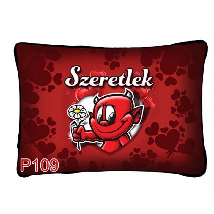 Díszpárna - Virágos, ördög - Valentin napi ajándék