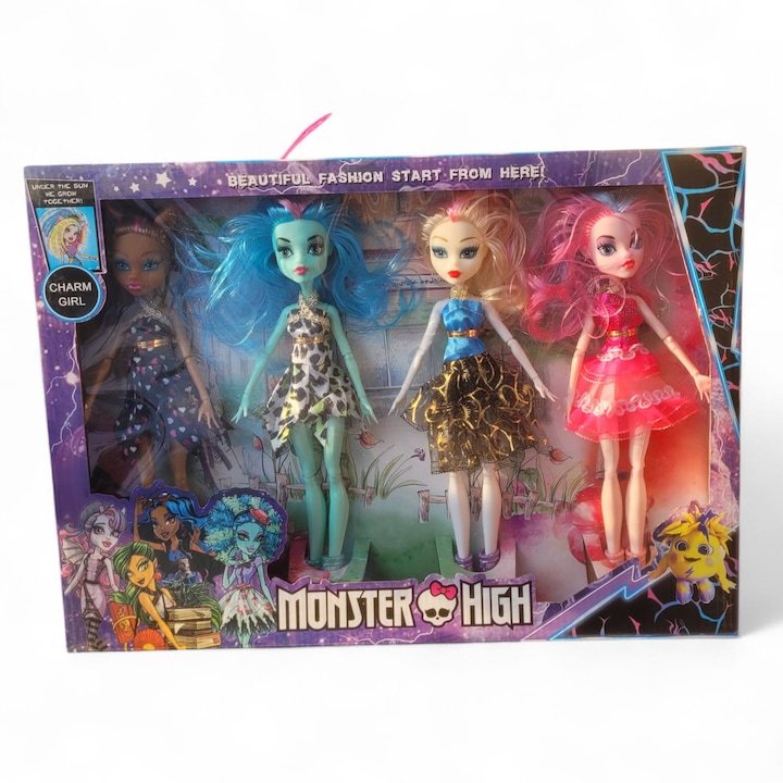 Set 4 Papusi Fashion Monster High, Plastic, Multicolor