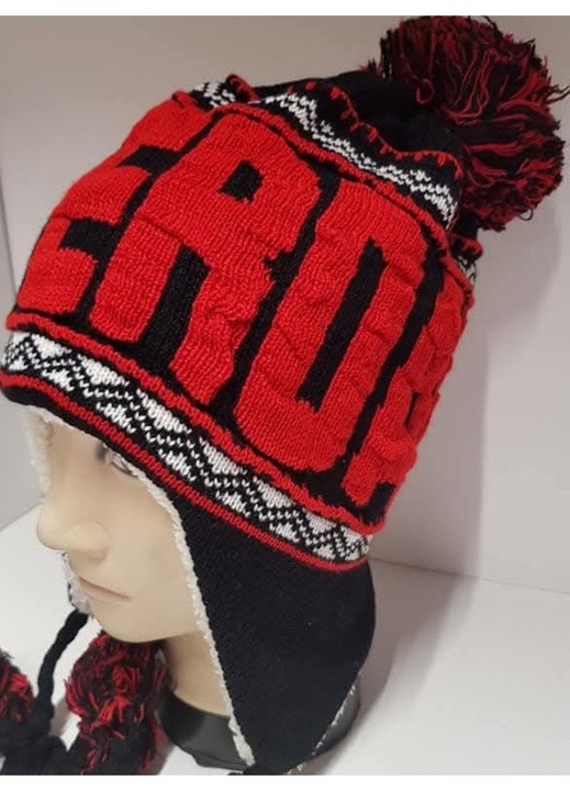 Caciuli barbati, set de 10 bucati, Luk, negru cu rosu, bumbac 70%, blana sintetica 30%