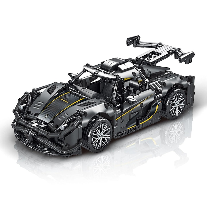 Set Constructii Timebox, Model Supercar Tehnic Pentru Adulti Si Adolescenti, 1505 Piese, Cockpit Detaliat, Constructie DIY Avansata, Jucarie Creativa Pentru Baieti, Negru-Gri