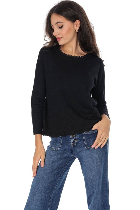 Vékony pulóver csipkével, fekete Aimelia BR2925, Onesize