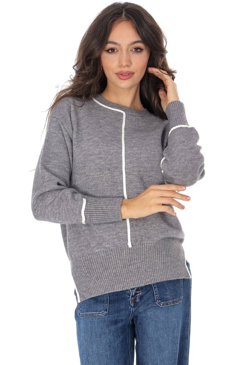 Pulover casual cu banda contrastant trim Gri Aimelia BR2933, Onesize