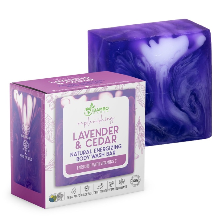 BAMBOEARTH szilárd tusfürdő levendulával és cédrussal, 198 g