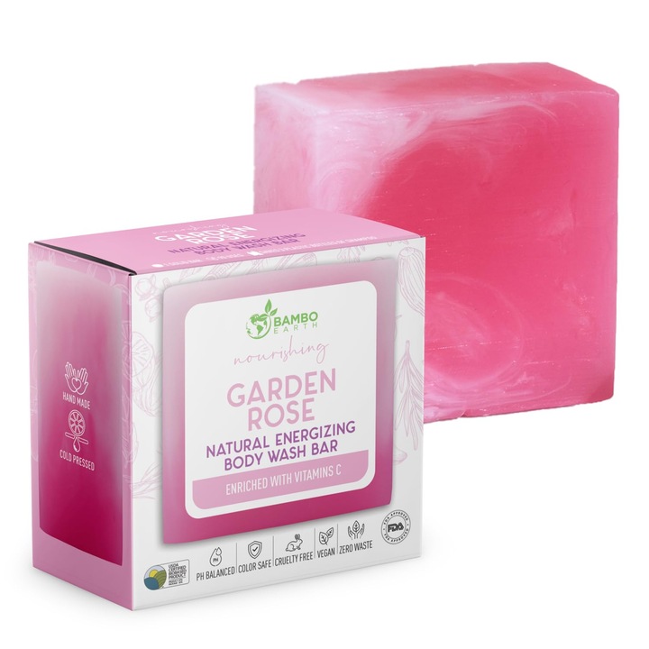 BAMBOEARTH szilárd tusfürdő gél kerti rózsával, 198 g