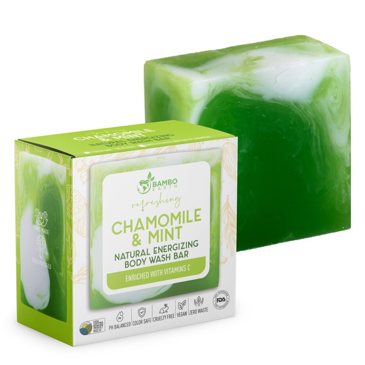 BAMBOEARTH szilárd tusfürdő mentával és kamillával, 198 g