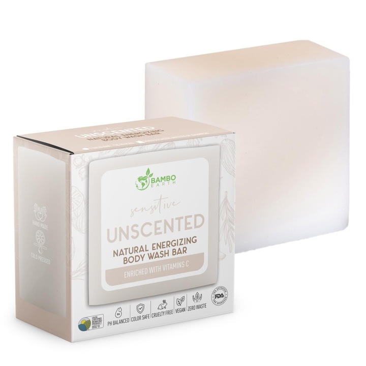 BAMBOEARTH szilárd tusfürdő, illatmentes, 198 g