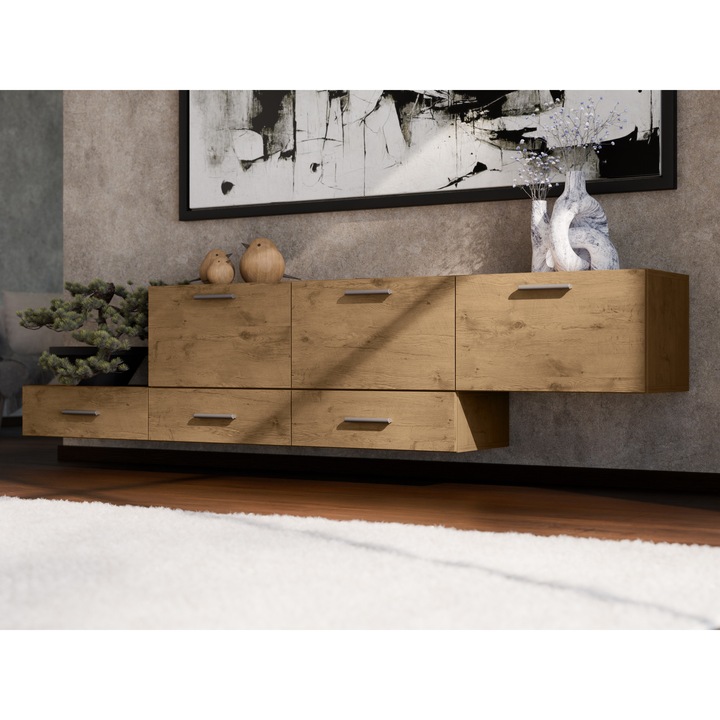 Set Comoda Modulara, Meblast, 180x56x38cm, Bej, cu sertare