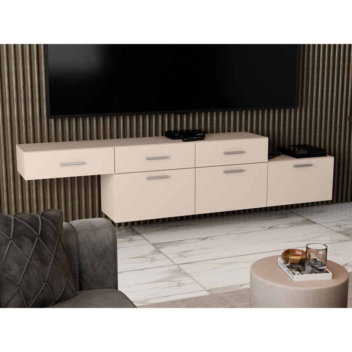 Set Comoda Modulara, Meblast, 180x56x38cm, Bej, cu sertare extensibile