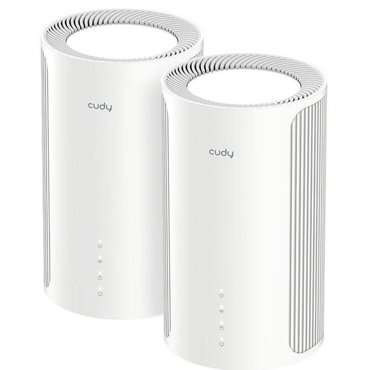 Router Mesh Cudy M11000, Wi-Fi 7, 3 benzi, alb, 116x116x202mm, set 2 buc.