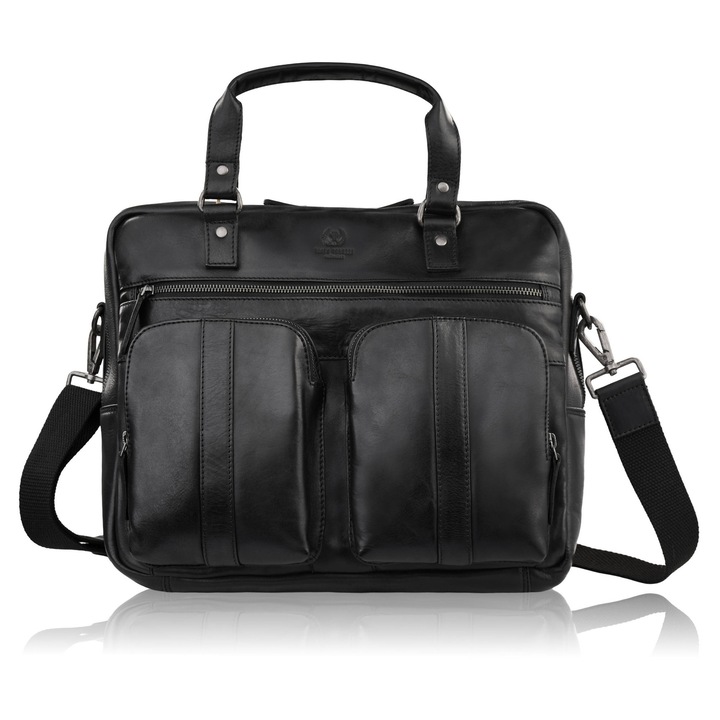 Férfi bőr laptoptáska, Paolo Peruzzi SL-01, fekete, 40x35x10cm, 15,6" laptop rekesz