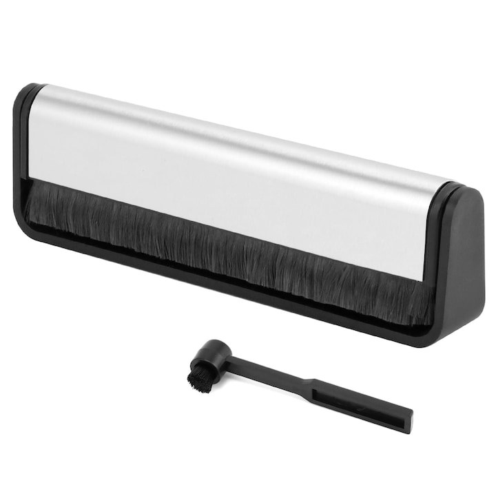 Kit de curatare discuri vinil, 2 piese, antistatice, Brush It /Clean It, Usor de folosit, OUYLAF, negru