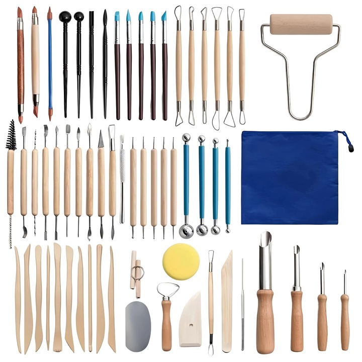 Комплект 61 керамични инструмента за скулптура, многоцветни, 14+ години