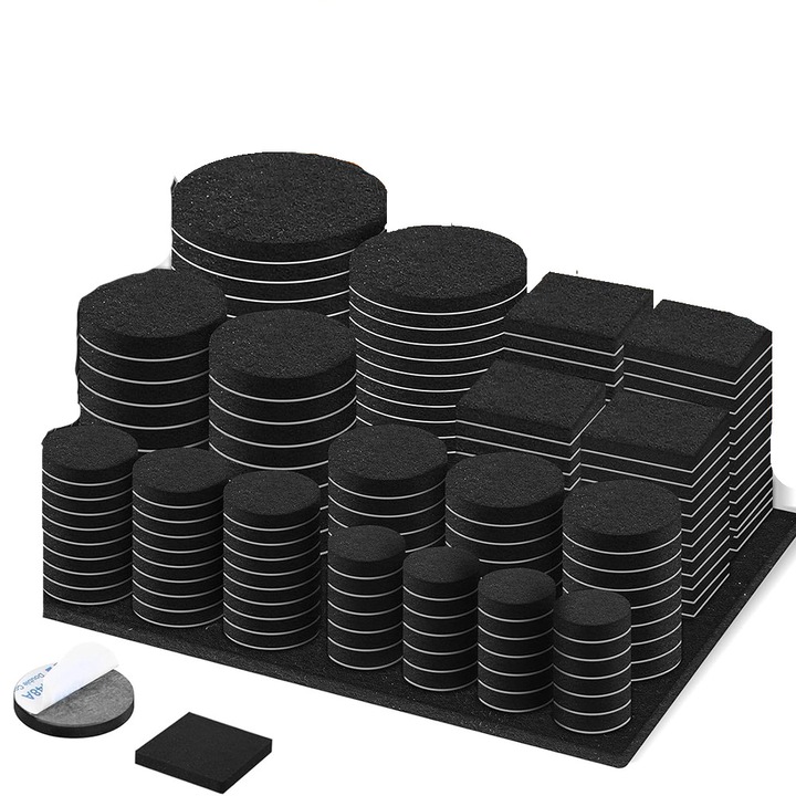 104 db öntapadós filc bútorvédő készlet, SurfaceShield Silent-Glide Pro, 3 különböző méret, erős öntapadó, parkettavédelem, karcolásálló, védi a kényes felületeket, zajcsökkentés, fekete