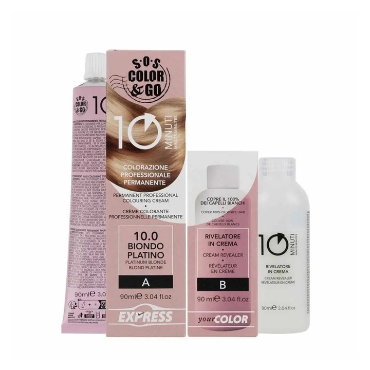 Set vopsea de păr Pettenon SOS COLOR&GO 10 Minute 10 Duo, Blond Platinat Rece, Silver