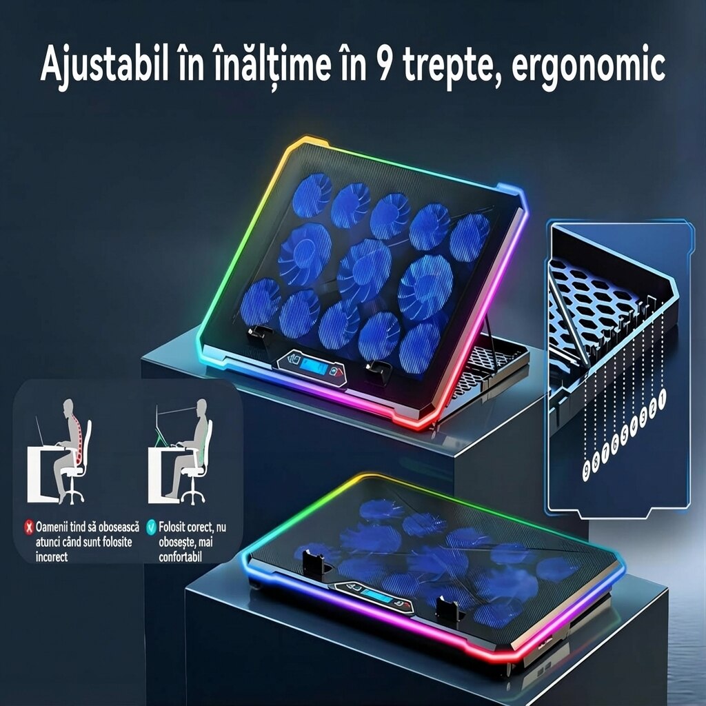 Racitor pentru Laptopuri de Gaming XPQKDC®, 13 Ventilatoare Silentioase ...