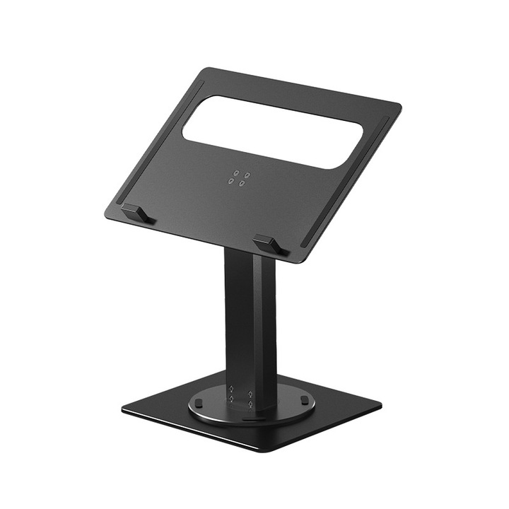 Suport pentru laptop, aliaj de aluminiu, rotatie 360°, reglabil pe inaltime, design ergonomic, durabil, negru