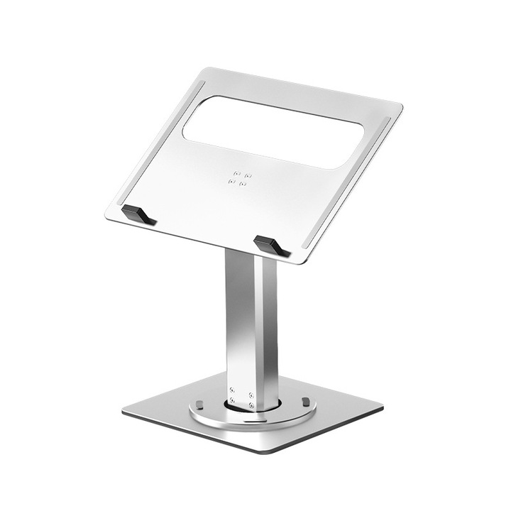 Suport pentru laptop, aliaj de aluminiu, rotatie 360°, reglabil pe inaltime, design ergonomic, durabil, argintiu