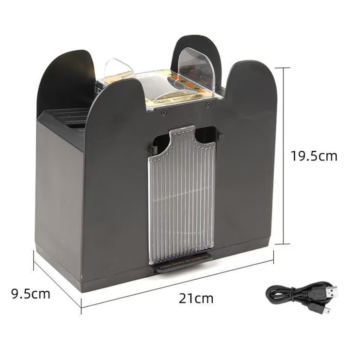 Masina automata de amestecat carti, set pentru poker, 6 pachete, model dual USB + baterie