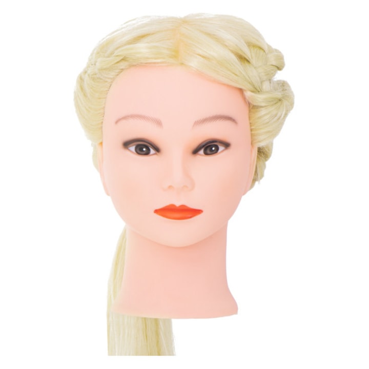 Манекен глава за фризьор KIK, естествена руса коса, 60-70см, идеална за прически, тренировъчен комплект