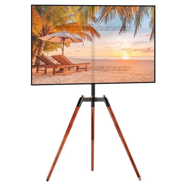 FlashHawk Стойка за телевизор тип трипод, за LED LCD екрани 32-65 инча, регулируема височина, въртене +/-70, черен цвят, размери 750x530x1455mm