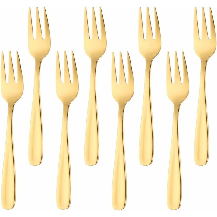Set 8 furculite din otel inoxidabil, aurii, 13.5x1.4cm