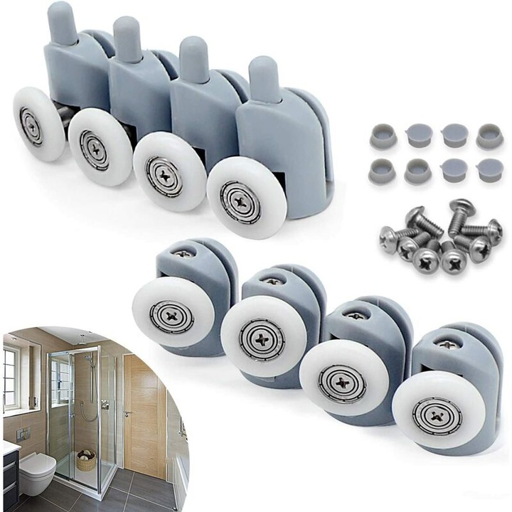 Set de 8 role pentru usi glisante, 23mm, gri, pentru cabine de dus