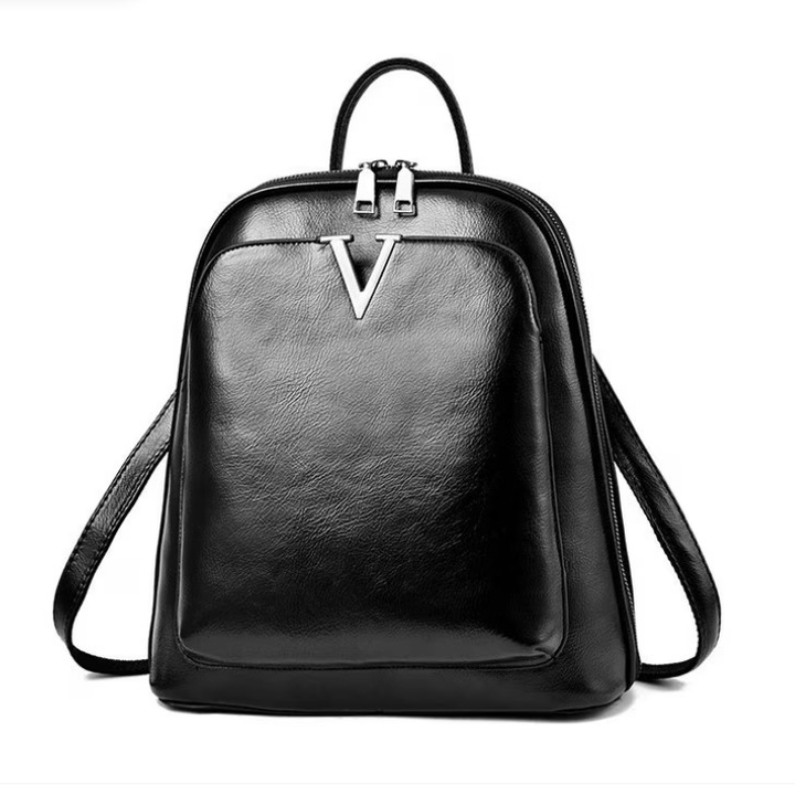 Дамска раница, естествена кожа, с водоустойчиви свойства, черна