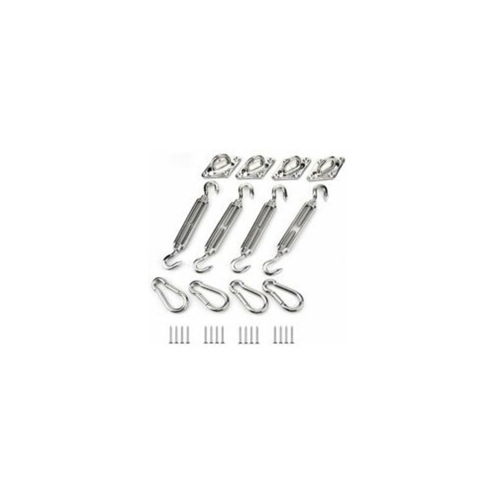 Set accesorii prindere pentru umbrele, inox, 4 suporturi, 4 carabiniere, 4 suruburi de tensiune, 16 suruburi, M6