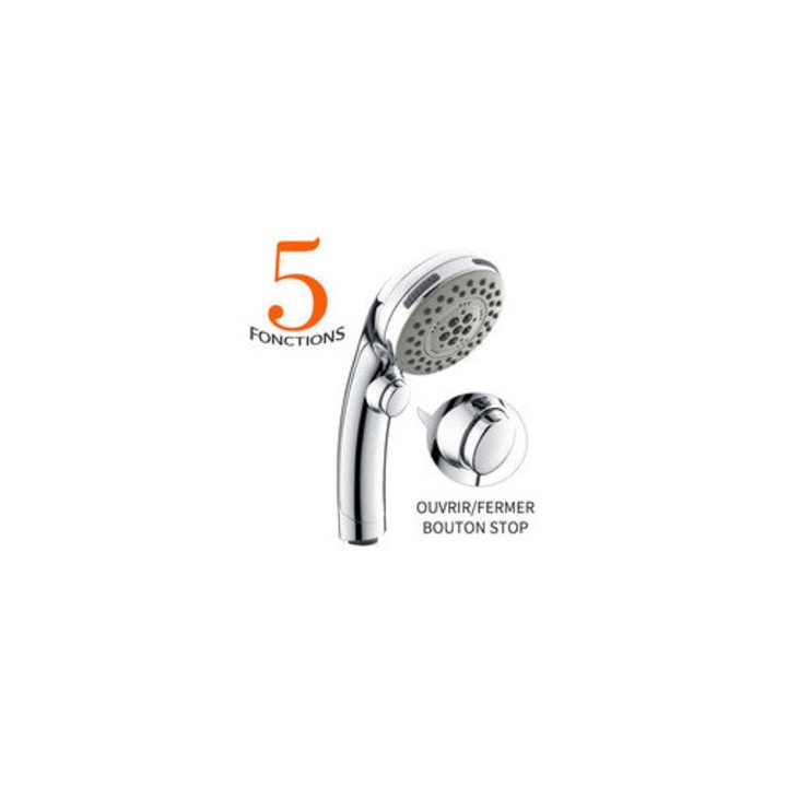 Dus cu maner, 5 jeturi, anti-calcar, gri, 235x80mm