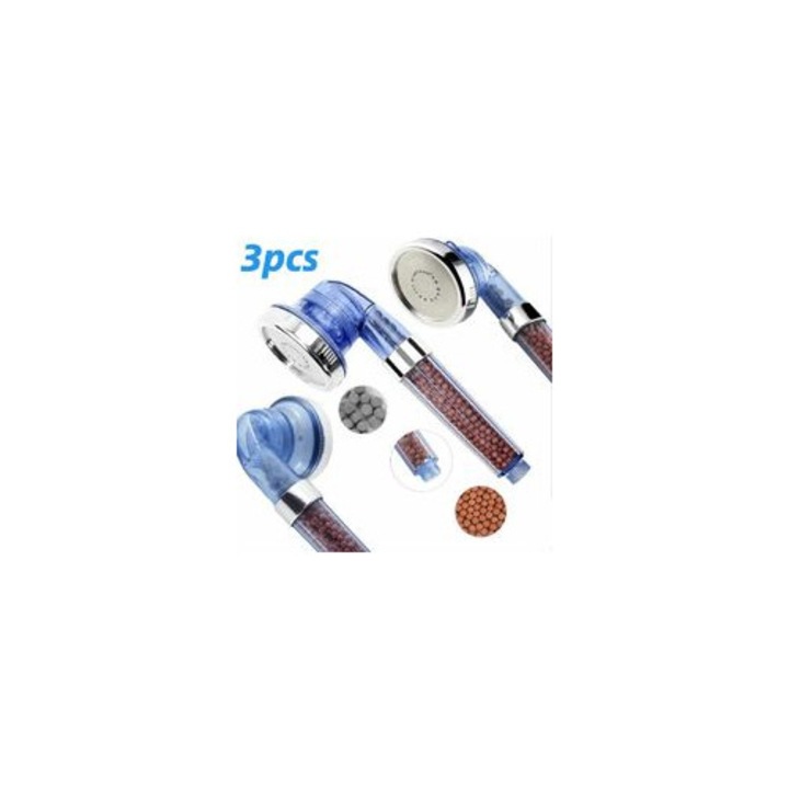 Set 3 dusuri cu presiune, anti-calcar, cu 3 moduri ajustabile, albastru, 250x80mm