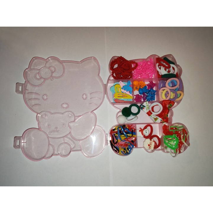 Hello Kitty ajándék szett, 150 színes hajgumi, rózsaszín