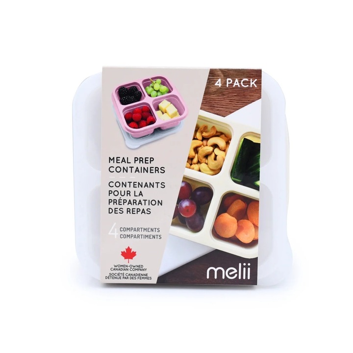 Set 4 caserole silicon Melii, culori asortate Berry, 4 compartimente, 23x18x4.5cm