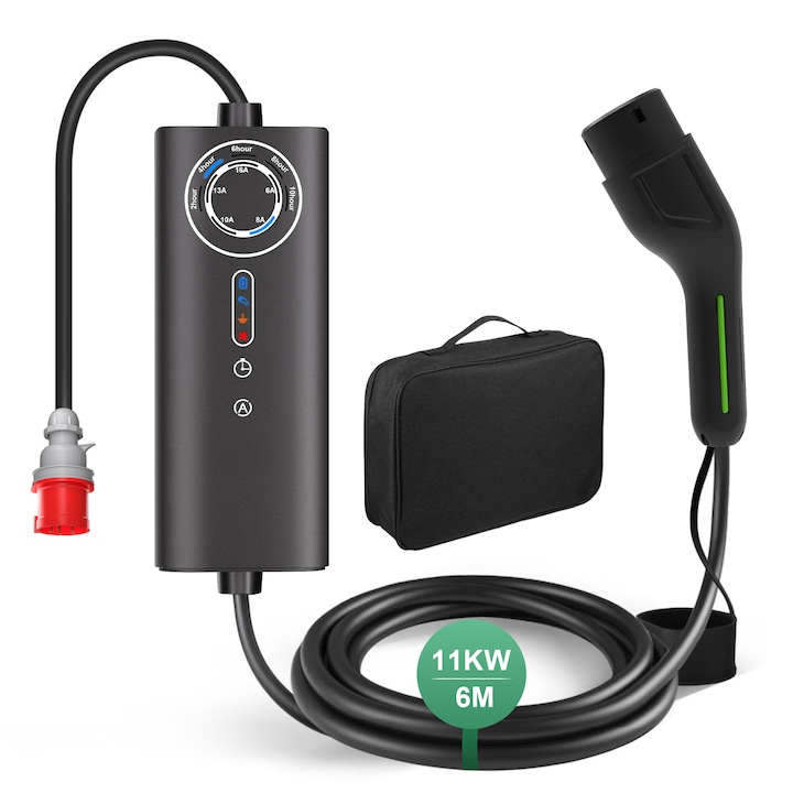 Cablu de incarcare masini electrice, AWESAFE, 11kW, curent ajustabil (6/8/10/13/16A), Stecar CEE, cablu 6m, tip 2, 3 faze Wallbox