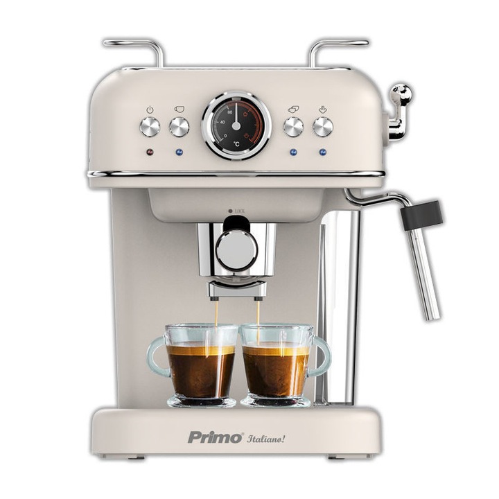 Espressor manual Primo 3 in 1, 1050W, 20 bari, 1.2l, pentru cafea macinata in vrac sau capsule Nespresso, Spumare, Ivoire
