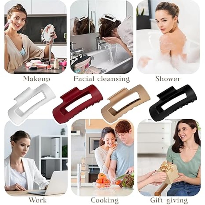 Set de agrafe de par flexibile, 4 culori, design prietenos cu parul, dimensiune mare