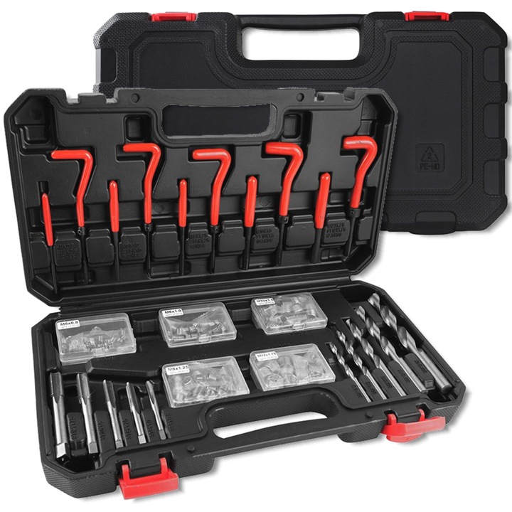 Set de unelte FORCEKRAFT pentru repararea filetelor, 131 elemente, 5 dimensiuni, valiza transport, M5-M12