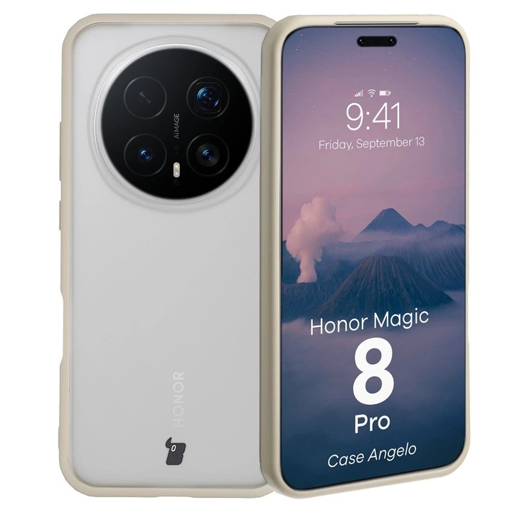 Калъф, Bizon Case Angelo за Honor Magic8 Pro, Полупрозрачни С Бежова Рамка