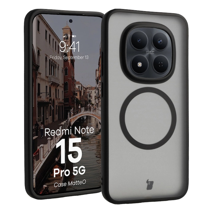Husa, Bizon Case MatteO pentru Xiaomi Redmi Note 15 Pro 5G, Fumuriu-Negru
