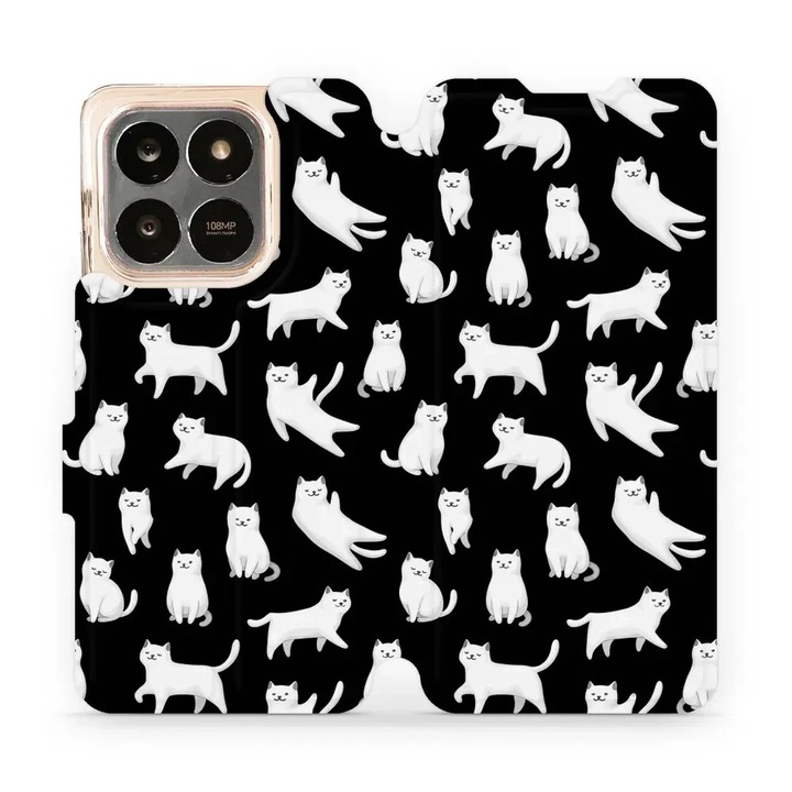 Husa, Mobiwear - Book - V163S pentru Honor X7d 4G/5G / Honor 400 Smart 4G/5G, Pisicute Luna