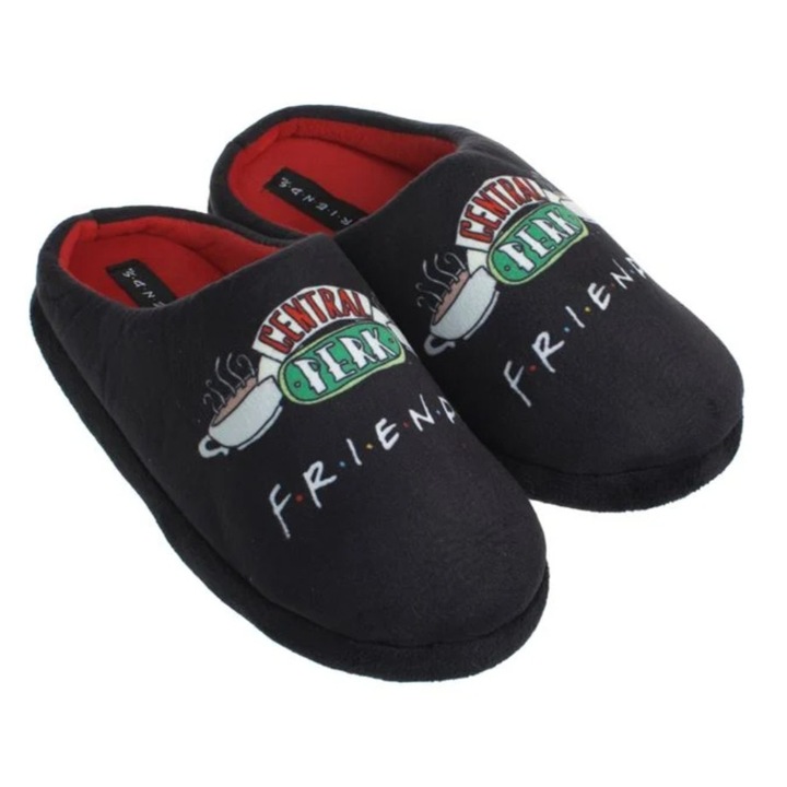 Papuci de iarna, pentru barbati, negru model friends si talpa rosiedwqf, Negru