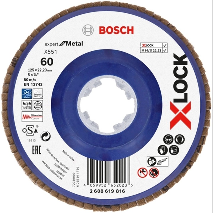 Bosch Expert for Metal - Disc lamelar, profil convex, X-LOCK, 125x22.2 mm, granulatie 60
