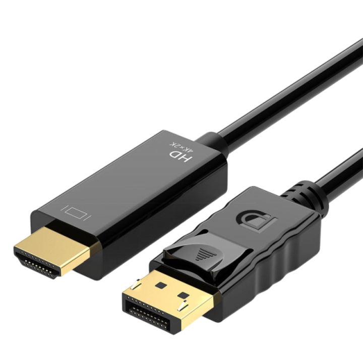Cablu DP la HDMI, cablu de conversie 4K HD, conectare si utilizare imediata, compatibilitate larga pentru conectarea desktop/laptop la monitor/televizor/proiector, 1.8 metri, culoare neagra