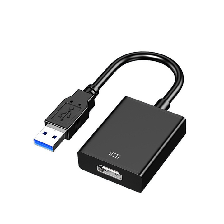 Convertor USB 3.0 la HDMI, cablu de conversie pentru conectarea laptopului la monitor/proiector extern, plug-and-play, suporta modul de copiere/ecran impartit, potrivit pentru birou/intalniri, home cinema, scenarii cu mai multe ecrane, culoare neagra
