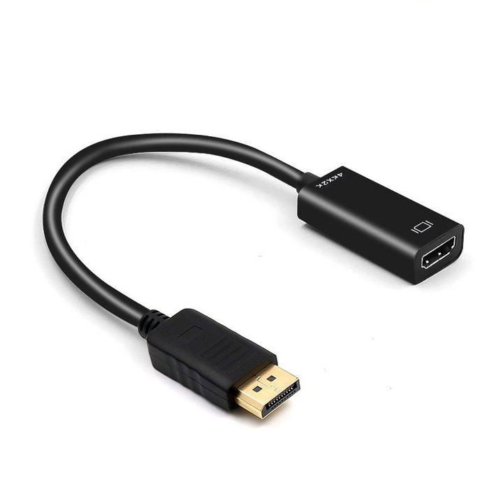 Convertor DP la HDMI, suporta 4K@60Hz HD, conectare si utilizare imediata fara driver, compatibil cu multiple dispozitive de afisare si sisteme de operare, culoare neagra