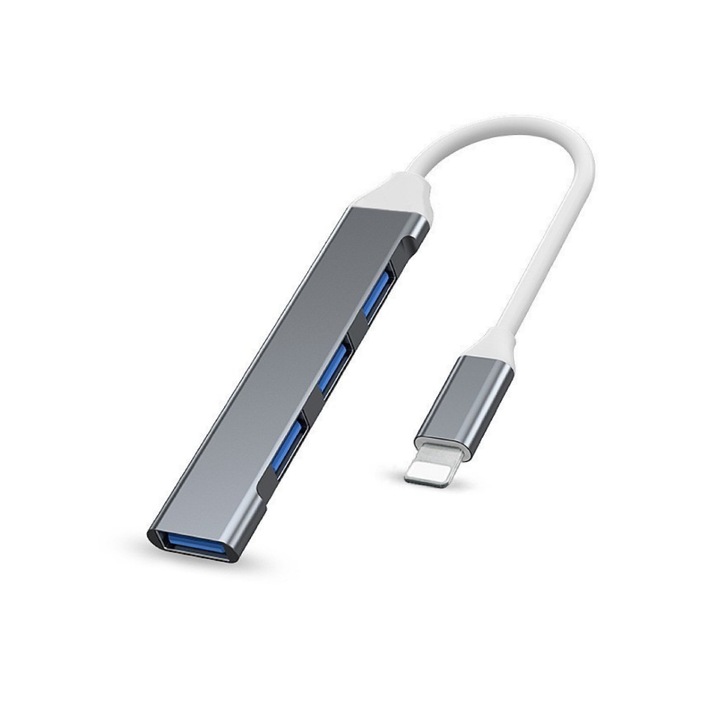 Hub de extindere USB dedicat Apple, divizor de 4 porturi USB 3.0 de mare viteza, design din aluminiu pentru racire, suporta transferul sincron de date si incarcarea, compatibil cu iPad Pro/Mac mini si alte dispozitive multiple, culoare gri